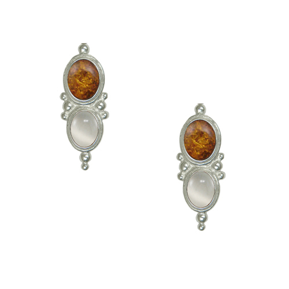 Sterling Silver Drop Dangle Earrings With Amber